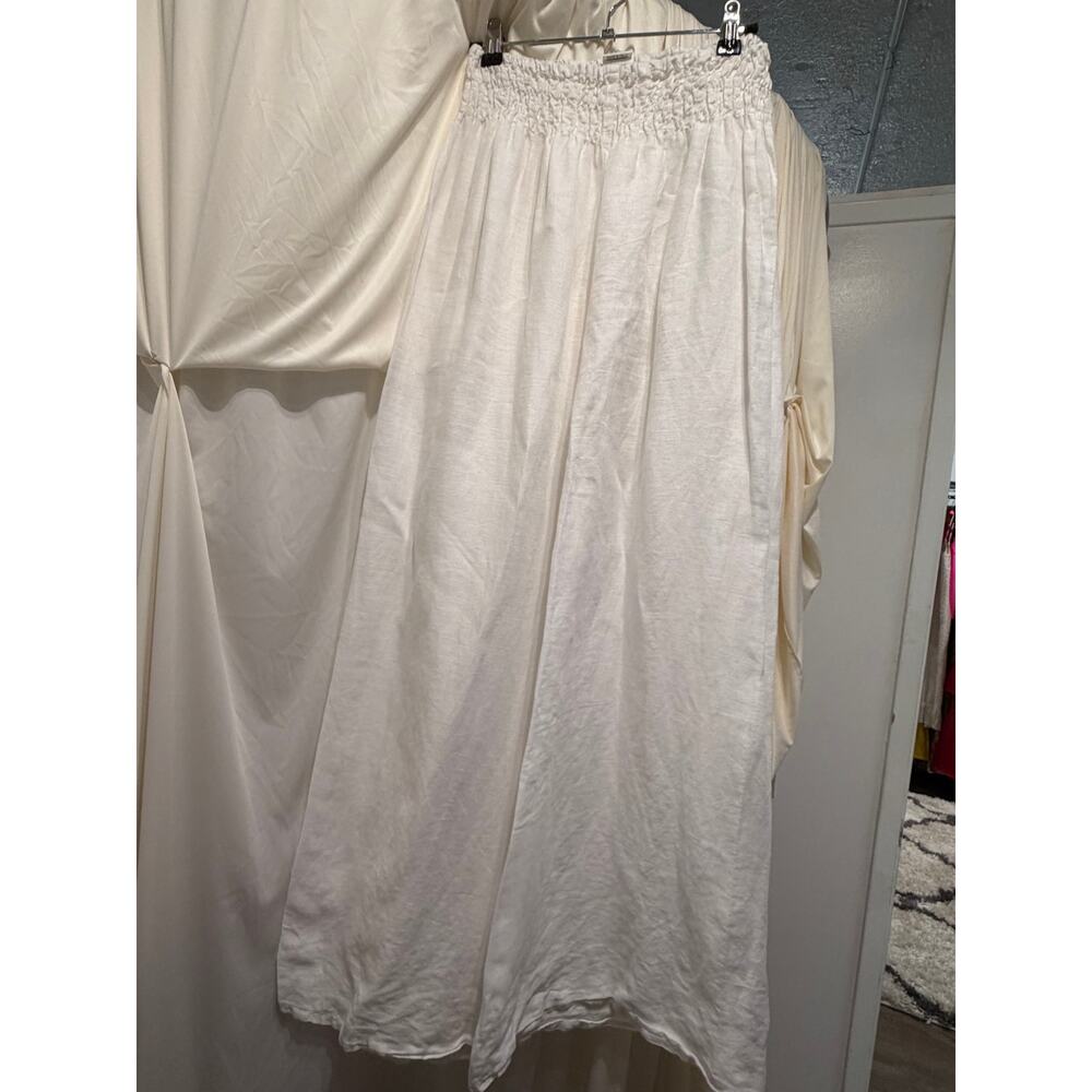 Luisa Positano White Wide Leg Pants 100% Linen Elastic Waist Resort Trousers - Picture 4 of 5